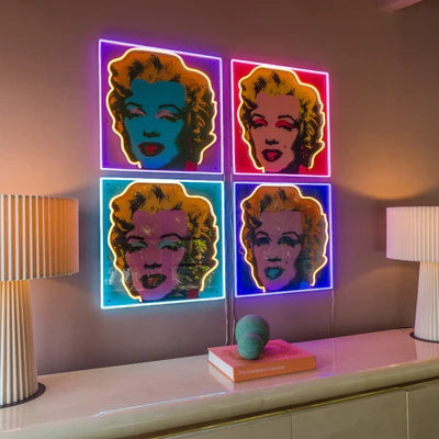 Marilyn Monroe LED Neon Wall Art – 60x55cm Pop-Art-Inspired Light Sign with Acrylic Backplate – Luminous Tribute to Andy Warhol’s Iconic Portrait – Custom Colors – Unique Gift for Art & Film Lovers